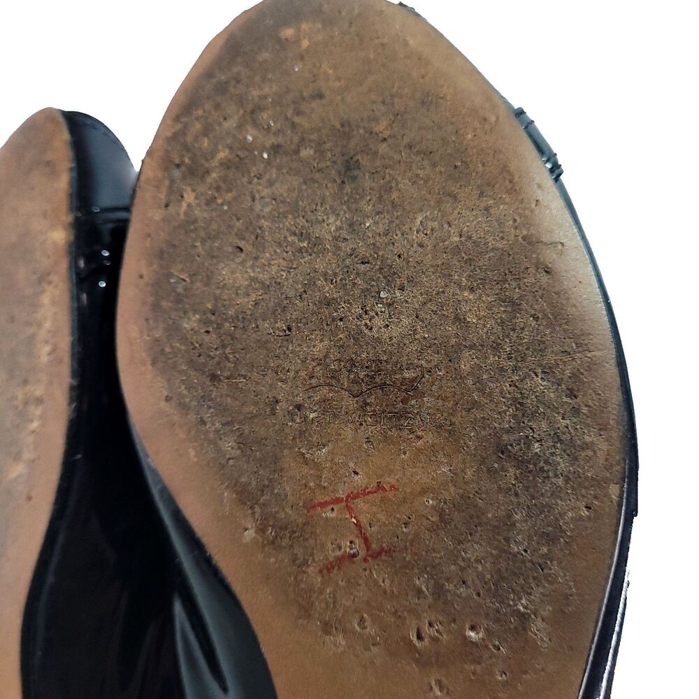 stuart weitzman Chit Chat Patent Leather Flats 8.5 Black Sling Back Peep Toe - Picture 13 of 14
